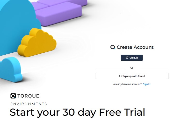 Starting a trial account of Torque, the first step to DevOps heaven